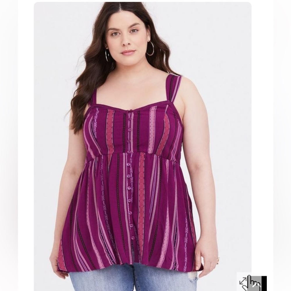 Torrid- Burgundy Stripe Babydoll Crepe Tank- 1X
